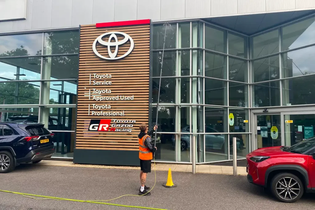 Roof Cleaning in Fareham Four-weekly commercial window cleaning at Toyota Hedge End using a reach and wash hot water system