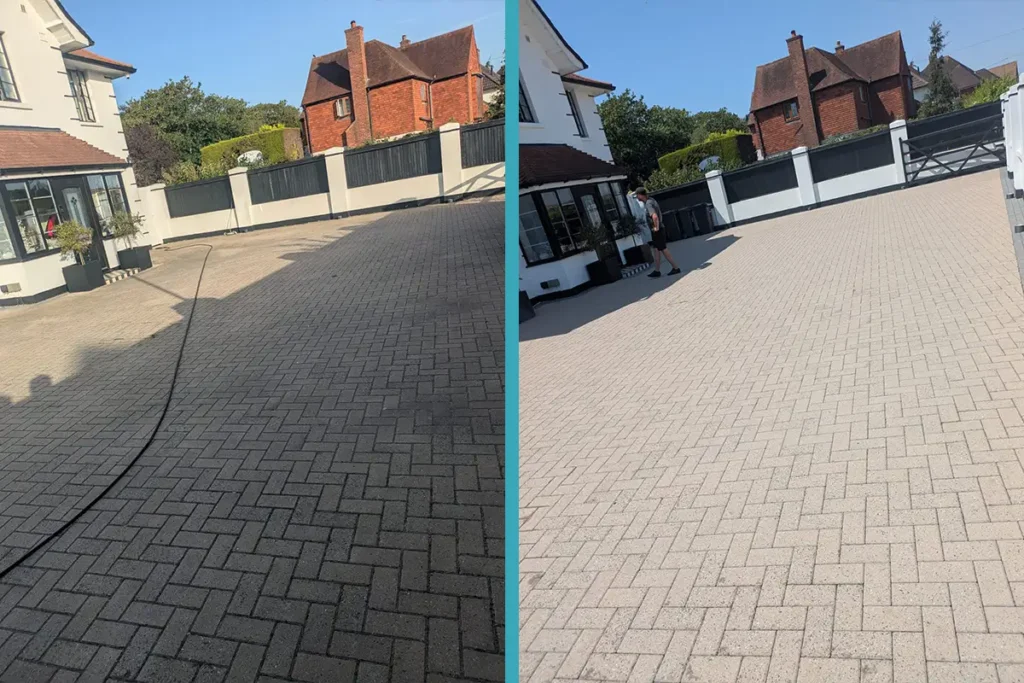 Commercial Window Cleaning Fareham Clean block paving driveway in Alverstoke, Gosport after high-pressure jet washing