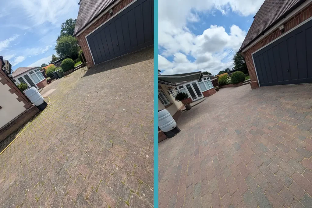 Commercial Window Cleaning Fareham Clean block paving driveway in Warsash after high-pressure jet washing